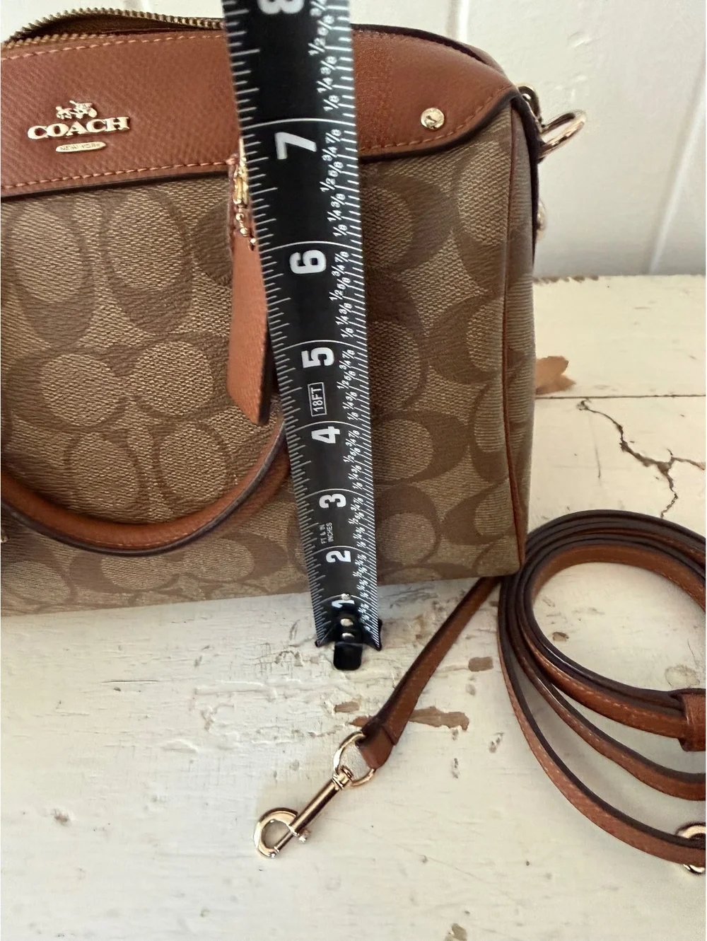 Coach Signature Canvas and Leather Satchel Handbag with Strap, no charms